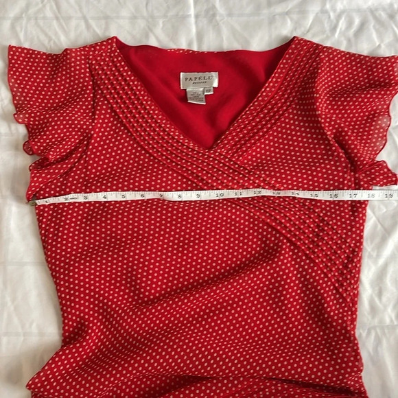 Adrianna Papell Silk Polka Dot Asymmetrical Hem Dress in Red & Cream Siz… - Picture 4 of 12